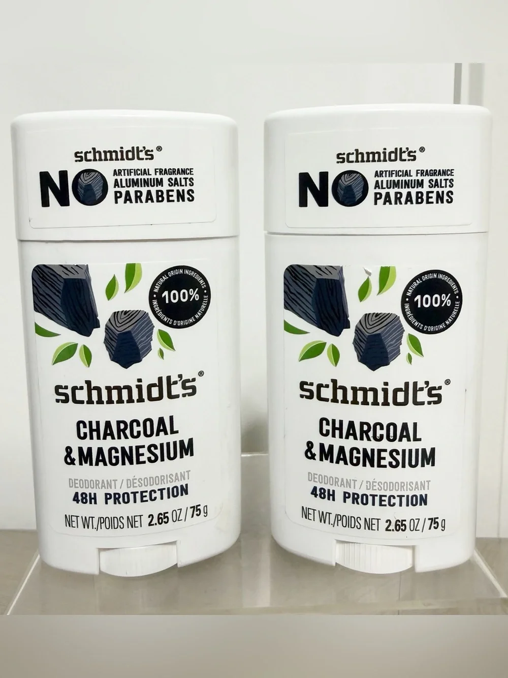 {Lot of 2} SCHMIDT'S Natural Deodorant Charcoal + Magnesium 2.65 oz ~ NEW